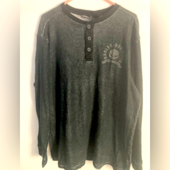 Harley-Davidson SZ XL Willie G Black Graphic long sleeve Henley 100% Cotton - Picture 2 of 12
